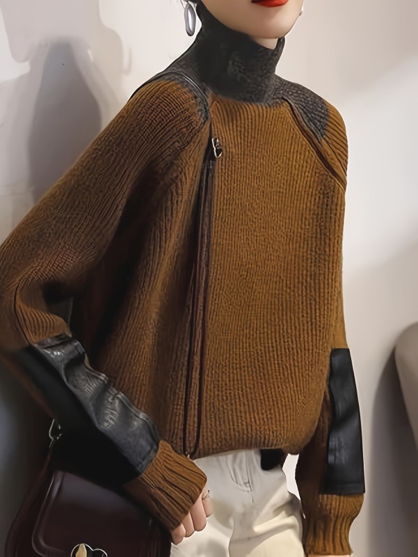 Women'S Elegant High-Neck Long Sleeve Sweater