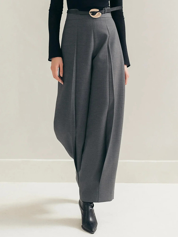 Column No Belt Solid Color Casual Pants Bottoms Trousers