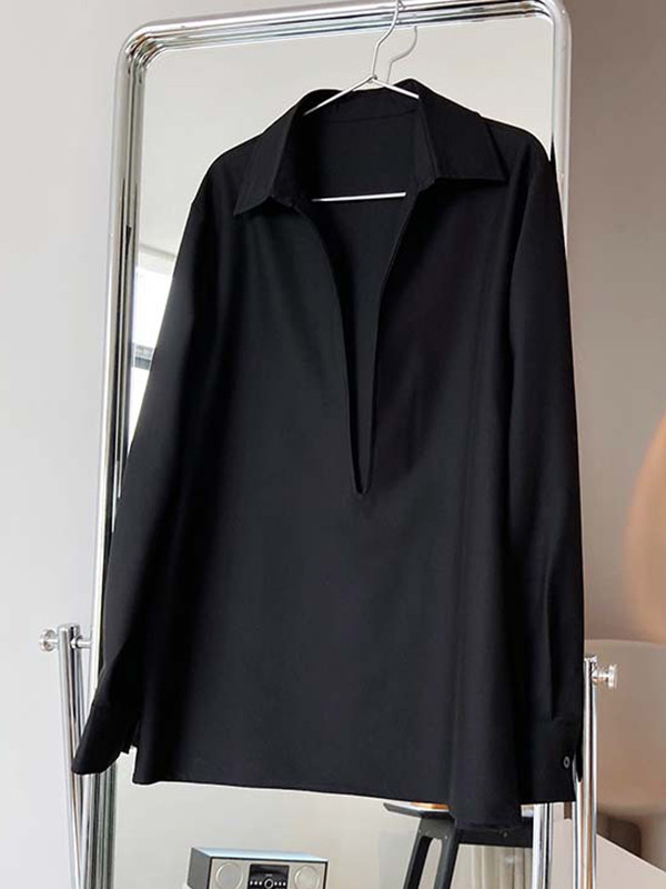 Solid Color Loose Long Sleeves V-Neck Blouses