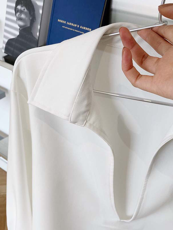 Solid Color Loose Long Sleeves V-Neck Blouses