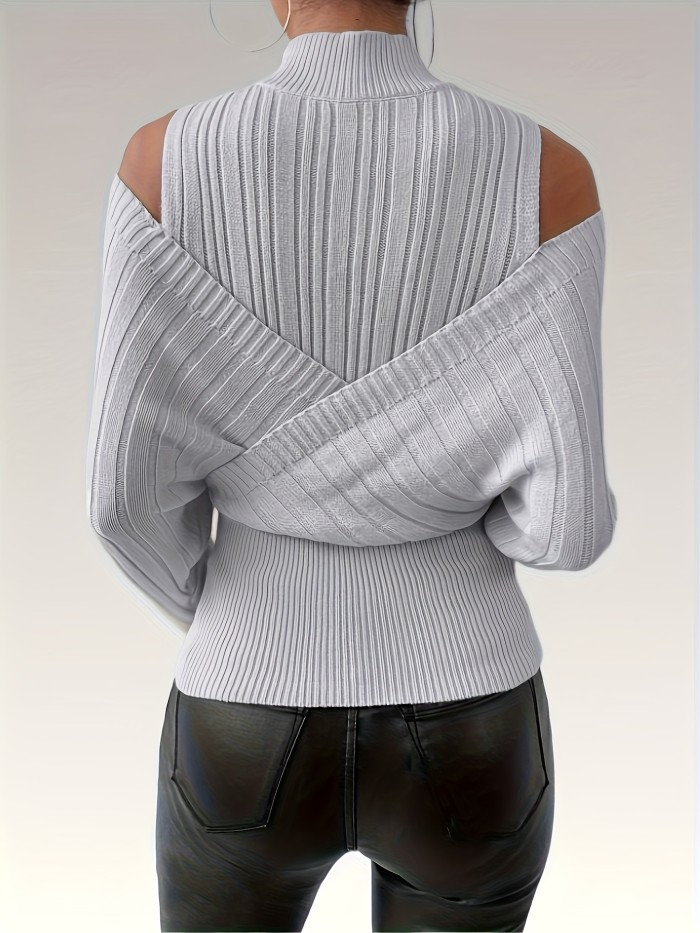 Women'S Elegant Ribbed High-Neck Sweater