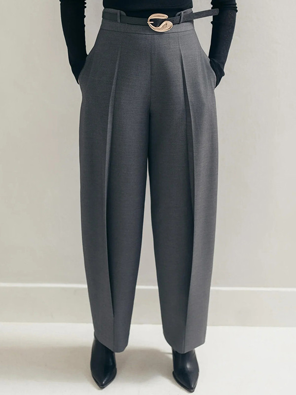 Column No Belt Solid Color Casual Pants Bottoms Trousers