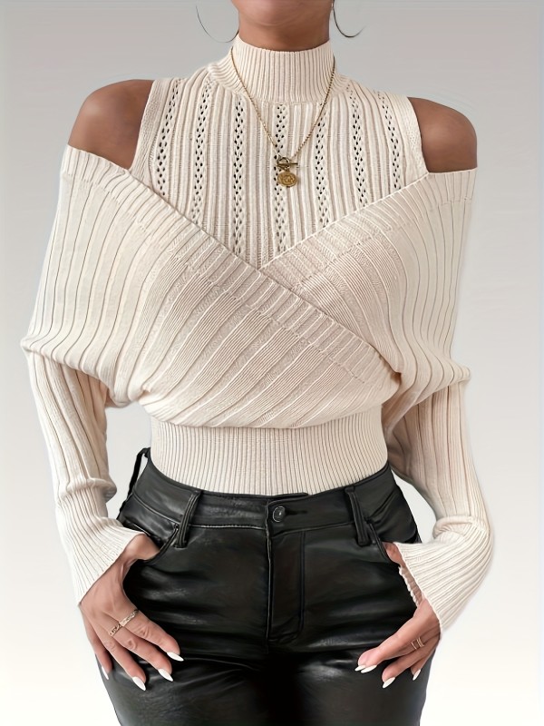 Women'S Elegant Ribbed High-Neck Sweater