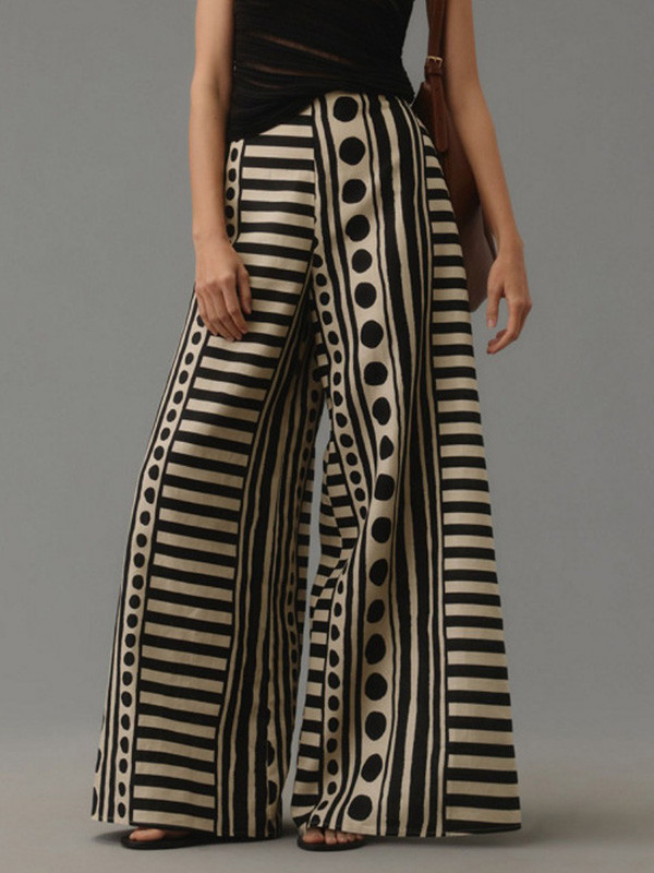 Loose Wide Leg Polka-Dot Striped Casual Pants Bottoms Trousers
