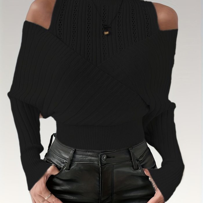Women'S Elegant Ribbed High-Neck Sweater