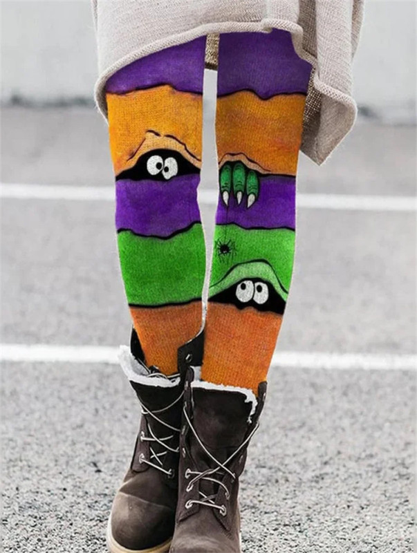 Women's Plus Size Full-Length Halloween Skull Print Leggings