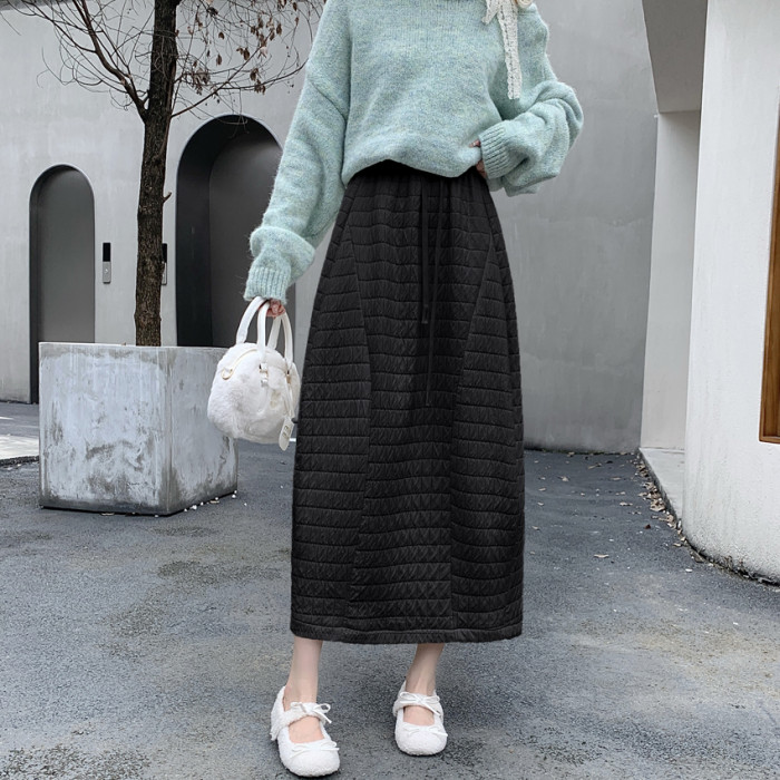 New Warm Ladies Long Skirt 2025 Autumn Winter women's Down Cotton Loose  Skirt High Waist Female L196A