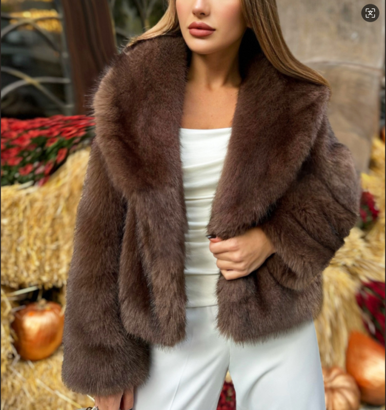 New Faux Fur Overcoat Thicken Warm Women Turn-down Collar  Long Sleeve Loose 2025 Autumn Winter Lady High Street Coat Q195D