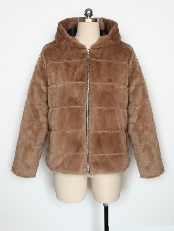 New Fashion Faux Fur Coat Hooded 2025 Women Thicken Winter Zipper Long Sleeve Ladies Loose Warm Jackets Casual  P196