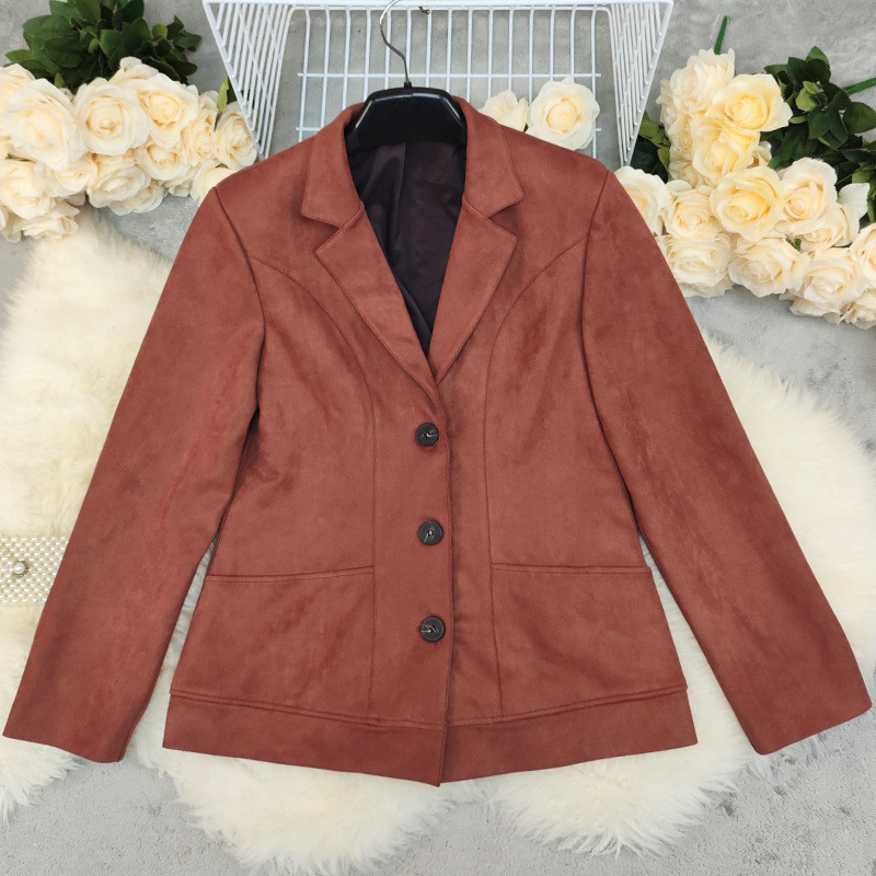 ashion New Turn-down Collar Blazer Suede Women Street 2025 Autumn Winter Female Casual Loose Long Sleeve Blazer Coats U192