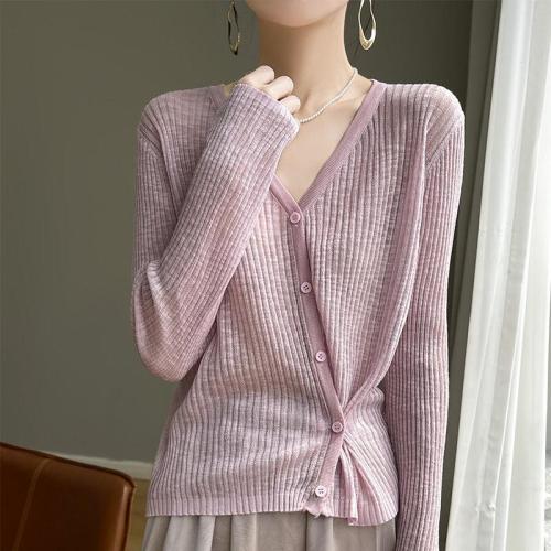 Summer New Loose Long Sleeve Bamboo Rayon Knitted Cardigan Women's Lightweight Air Conditioning Shirt Open Front Shawl Buckle