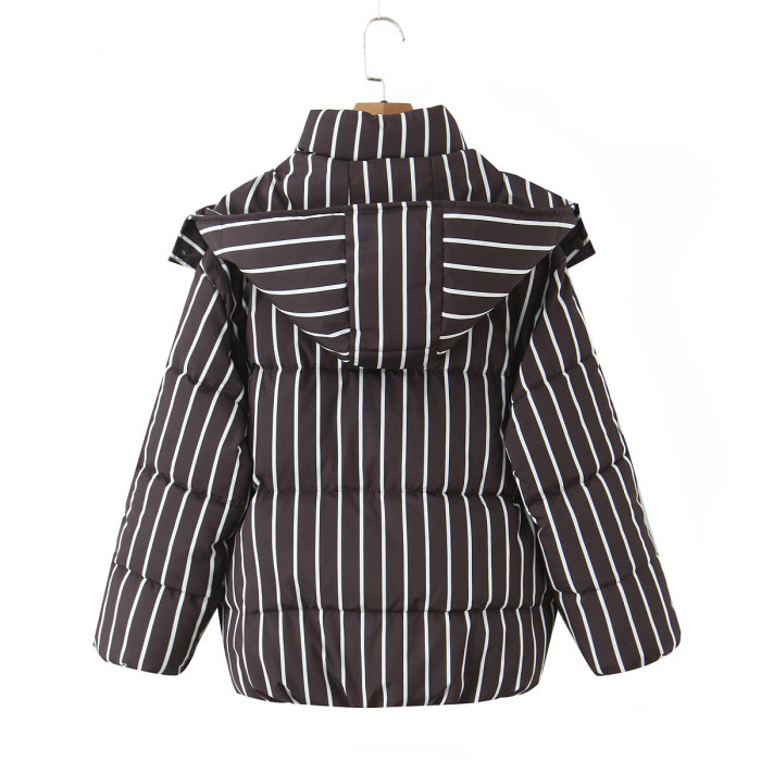 New Fashion Thicken Warm Striped Cotton-Padded Jacket Women 2025 Winter Casual Loose Parkas Coat Outwear Female K199