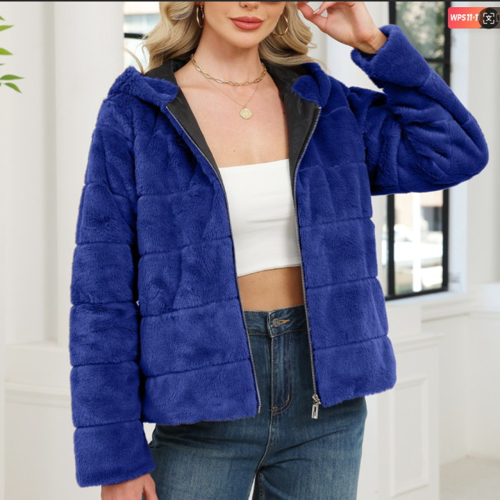 New Fashion Faux Fur Coat Hooded 2025 Women Thicken Winter Zipper Long Sleeve Ladies Loose Warm Jackets Casual  P196