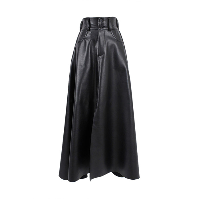 ✨ Chic High-Waist PU Midi Skirt | Elegant Streetwear with Pockets