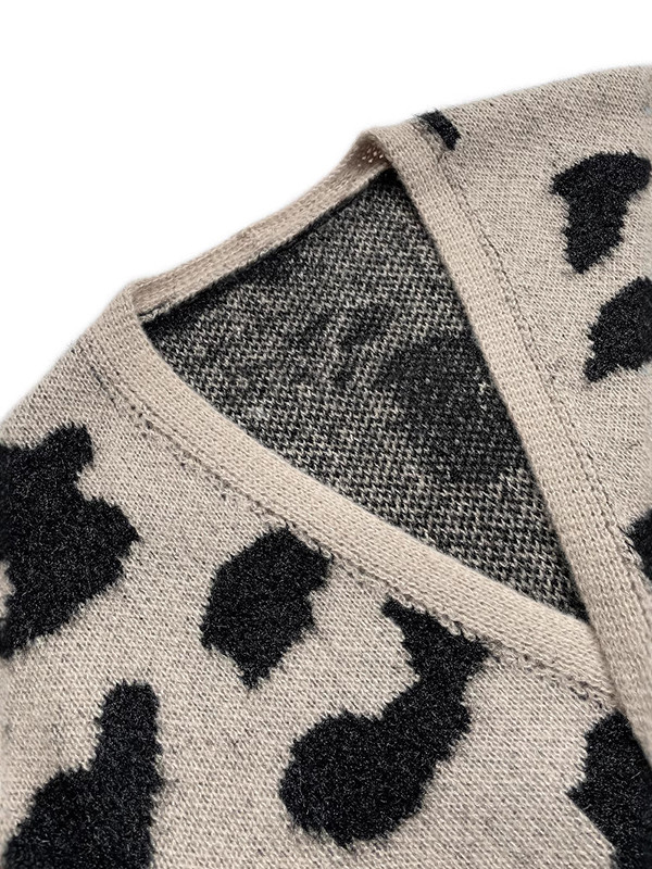 Print Leopard Contrast Color Loose Long Sleeves Cardigan Tops