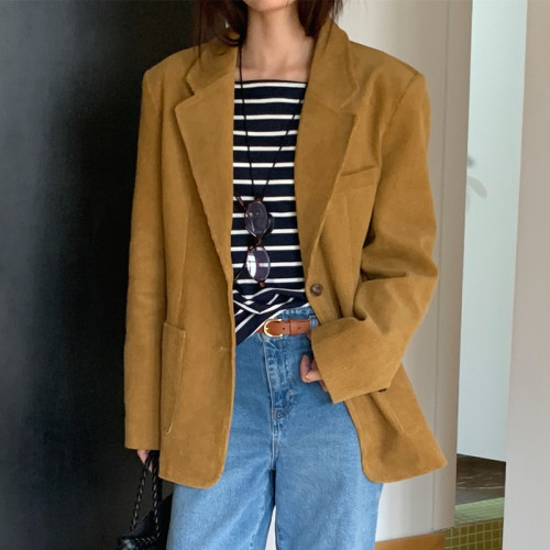 Elegant Corduroy Blazer Jackets Office Ladies Loose Single Breasted Female  Women Casual Outerwear 2024 Autumn Winter U981