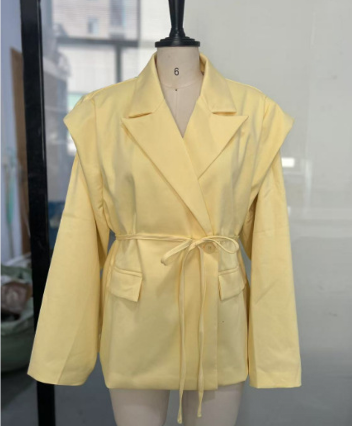Fashion Women Blazer Lace-up 2025 Autumn Female One Button Long Sleeve Loose Elegant Blazer Coats  Street X101