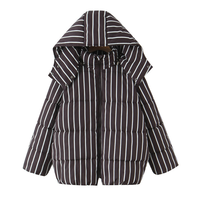 New Fashion Thicken Warm Striped Cotton-Padded Jacket Women 2025 Winter Casual Loose Parkas Coat Outwear Female K199