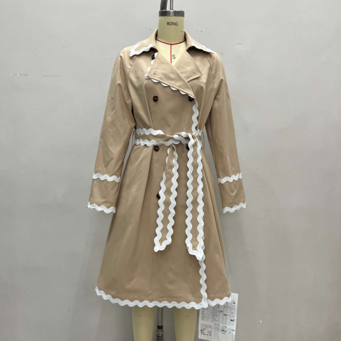 Elegant New Patchwork Trench Coats Ladies Sashes 2025 Autumn Women Casual Double Breasted Outwear Loose Windbreak U100