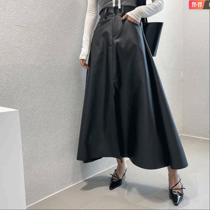 Fashion PU Skirts Ladies Streetwear Casual Loose  High Waist Midi Skirt 2025 Autumn Women Pockets Leather Skirt Elegant  L1957A