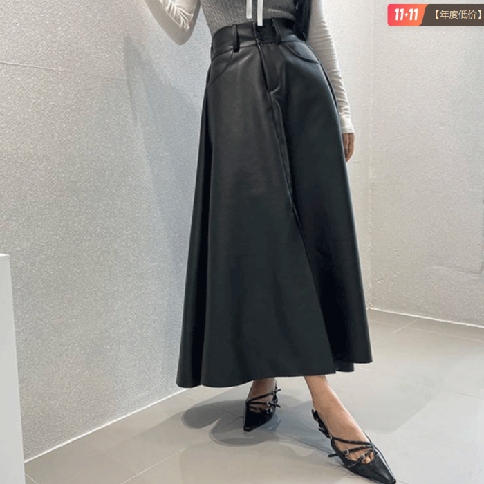 Fashion PU Skirts Ladies Streetwear Casual Loose  High Waist Midi Skirt 2025 Autumn Women Pockets Leather Skirt Elegant  L1957A