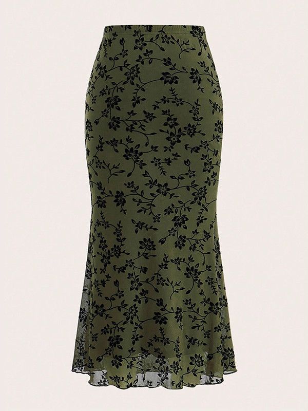 Flower Print Elasticity Mermaid High Waisted Skirts