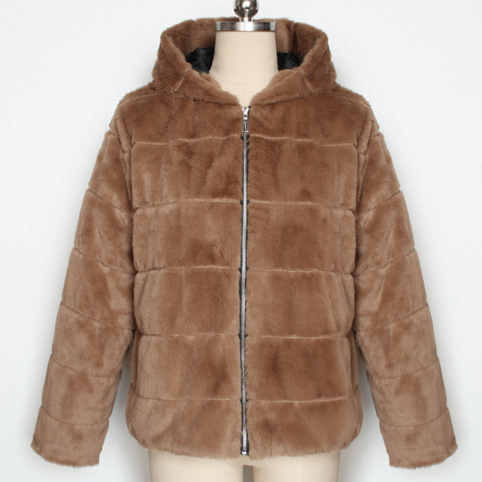 New Fashion Faux Fur Coat Hooded 2025 Women Thicken Winter Zipper Long Sleeve Ladies Loose Warm Jackets Casual  P196