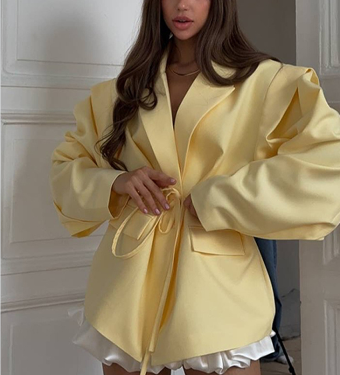 Fashion Women Blazer Lace-up 2025 Autumn Female One Button Long Sleeve Loose Elegant Blazer Coats  Street X101