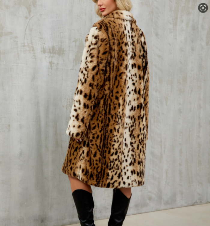 New Leopard Faux Fur Overcoat  2025 Women Warm Thicken Winter Turn-down Collar Long Sleeve Ladies Casual Loose Coat Casual  P19F