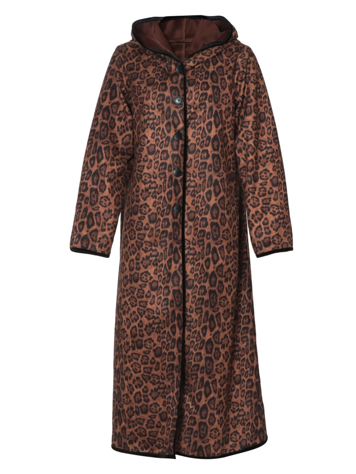 Suede Coat  Leopard Women's 2025 Autumn Winter Hooded Ladies Casual Loose  Female Long Overcoat Q195a