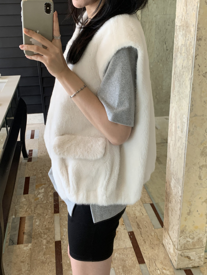 2025 Women Thicken Winter Sleeveless Faux Fur Vest Coat Zipper  Ladies Loose O-neck Warm Fur Vest Jackets Casual  P191