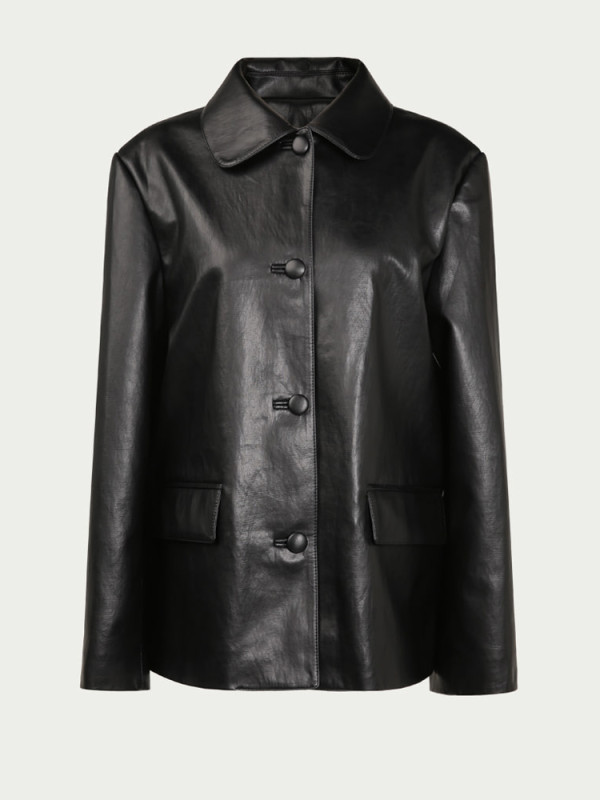 2025 Autumn Winter Elegant PU Leather Coat For Woman Turn-down Collar Streetwear Loose Faux Leather Coat Female R191