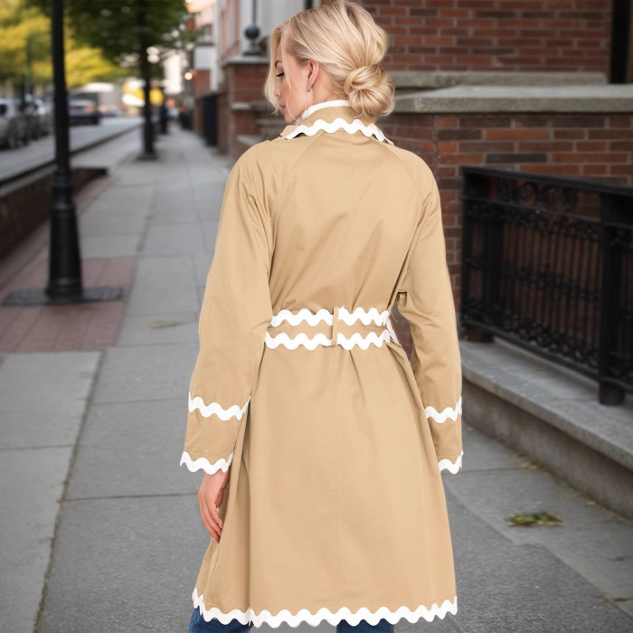 Elegant New Patchwork Trench Coats Ladies Sashes 2025 Autumn Women Casual Double Breasted Outwear Loose Windbreak U100