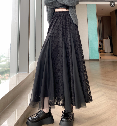 Patchwork Gauze Mesh Skirts Ladies Streetwear Casual Loose  High Waist Midi Skirt 2025 Autumn Women Elegant L195