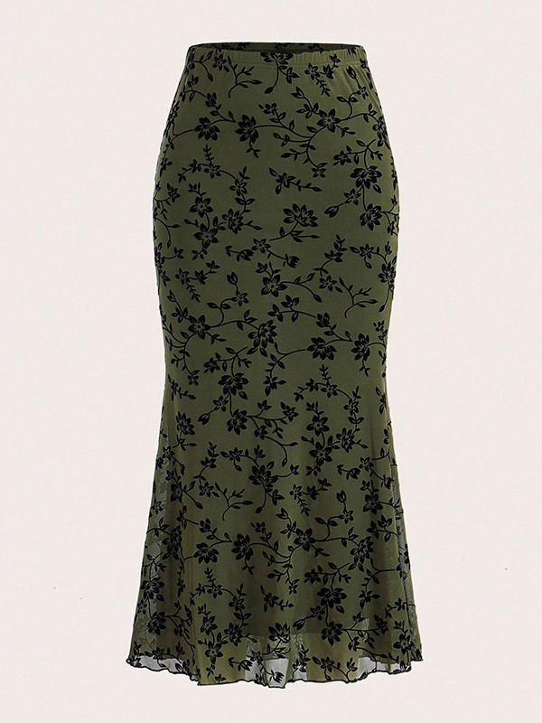 Flower Print Elasticity Mermaid High Waisted Skirts