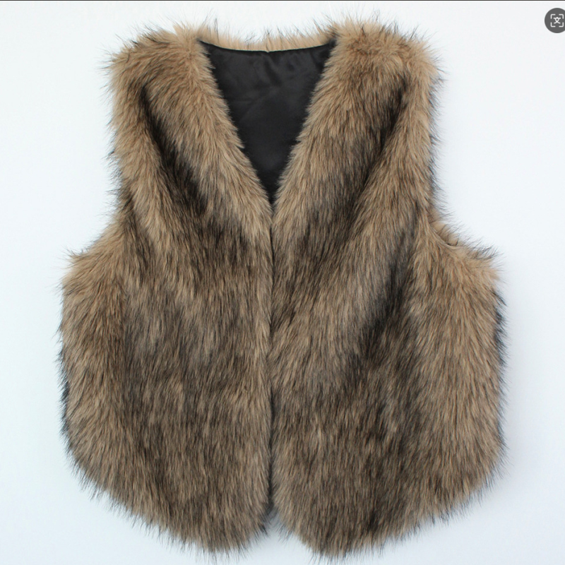 New 2025 Autumn Women's Clothing Artificial Fur Effect Sleeveless V-neck Faux Fur Jacket Vest Casual Loose1st95G