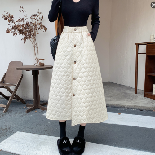 Warm Ladies Long Skirt 2025 Fall Winter women's Down Cotton Loose Pocket Skirt High Waist Female L196