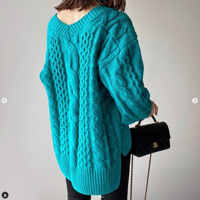 Chic Sweaters V-neck Loose Ladies Female Knitted Casual Pullovers Women Long Sleeve Autumn Spring