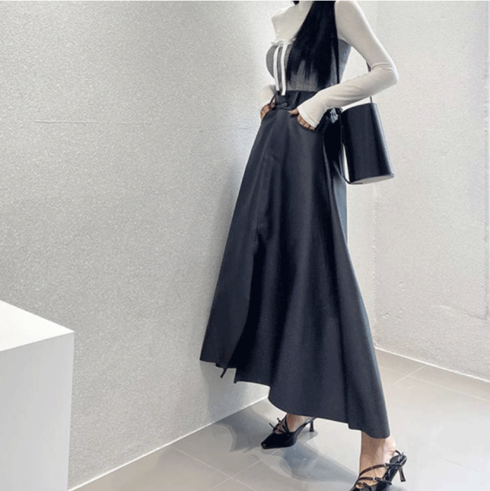 Fashion PU Skirts Ladies Streetwear Casual Loose  High Waist Midi Skirt 2025 Autumn Women Pockets Leather Skirt Elegant  L1957A