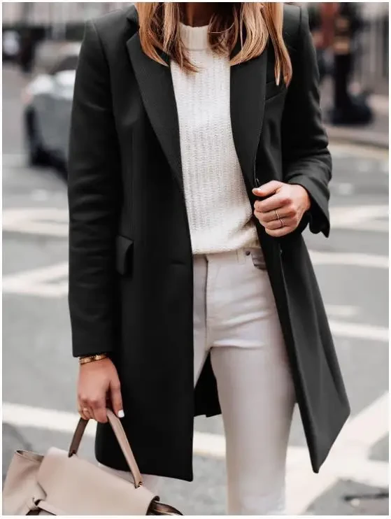 Classic Warm Tweed Coat with Turndown Collar