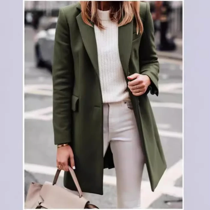 Classic Warm Tweed Coat with Turndown Collar