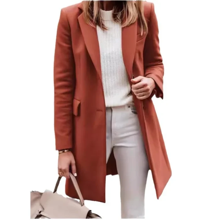 Classic Warm Tweed Coat with Turndown Collar