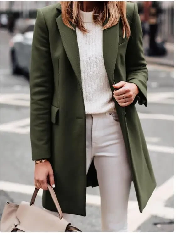 Classic Warm Tweed Coat with Turndown Collar