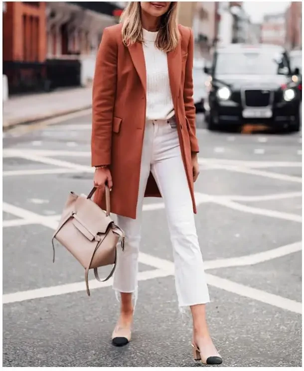 Classic Warm Tweed Coat with Turndown Collar