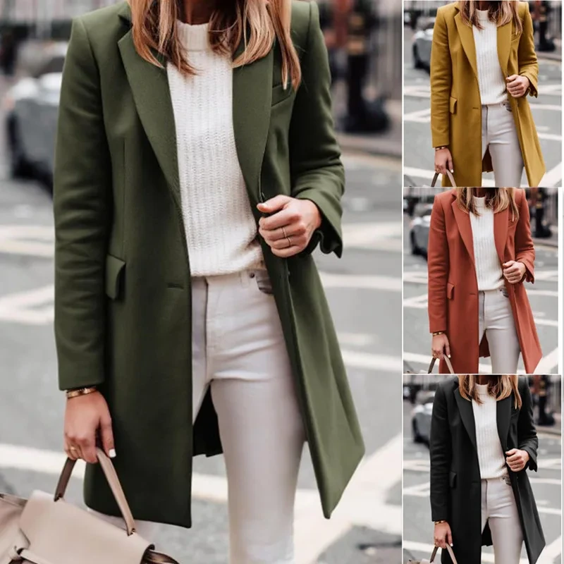 Classic Warm Tweed Coat with Turndown Collar