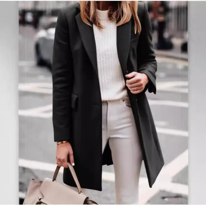 Classic Warm Tweed Coat with Turndown Collar