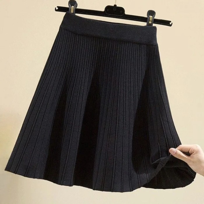 High-Waisted Knit Umbrella Skirt Mini Dress A-Line Cropped Petite Plus Size Fall Winter Women's Fashion
