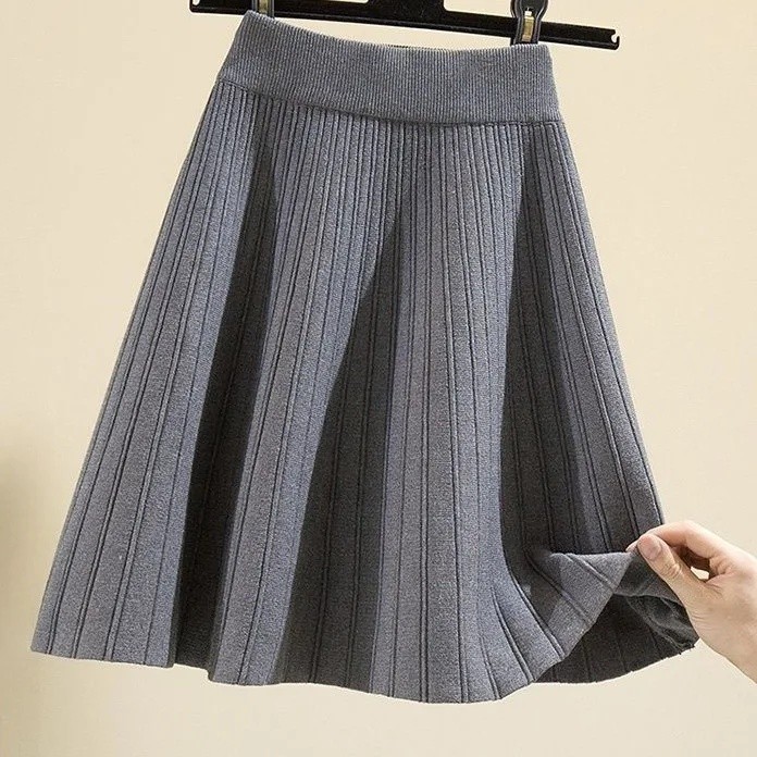 High-Waisted Knit Umbrella Skirt Mini Dress A-Line Cropped Petite Plus Size Fall Winter Women's Fashion