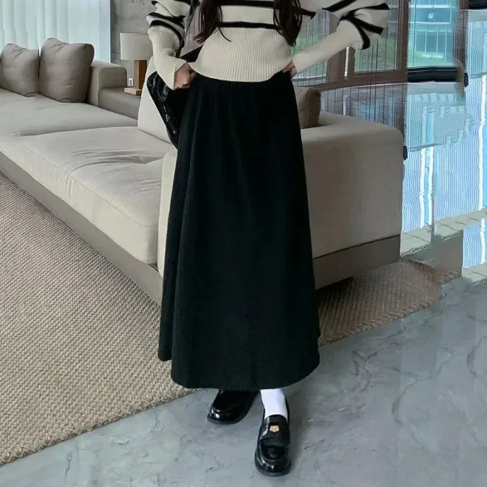 Autumn Winter Skirts Wowen New Thicken Plush A-line Solid Casual High Waisted Long Skirt Ladies Lazy Style Midi Skirts 2025