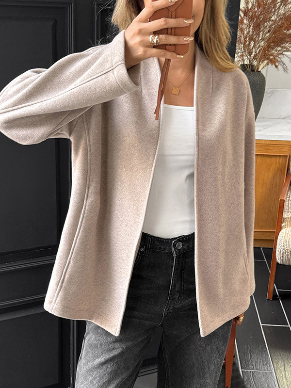 Solid Color Tied Long Sleeves Loose Collarless Outerwear Jackets&Coats